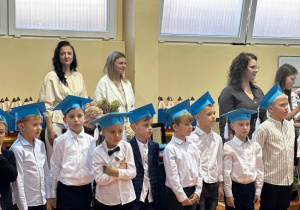 Uczniowie klas pierwszych podczas pasowania