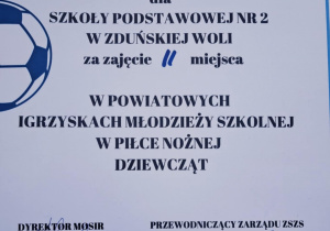 Dyplom za zajęcie 2 miejsca.