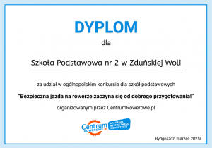 Dyplom dla szkoły za udział w konkursie.
