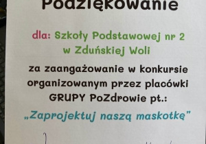 Podziękowanie dla szkoły