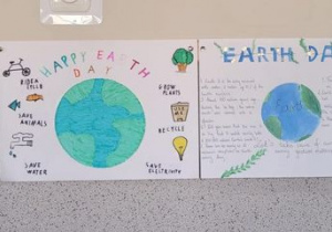 Prace plastyczne z okazji Dnia Ziemi wykonane przez uczniów